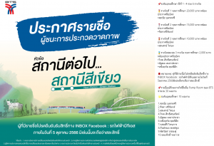 ขอแสดงความยินดีกับ นายจิรดา ศรีจันทร์, นายสุรเสกข์ ไผ่บง และ นางสาวหนึ่งฤทัย ขุนพึลึก ในโอกาสได้รับรางวัลที่ 2, รางวัลที่ 3 และ รางวัลชมเชย ตามลำดับ จากการประกวดวาดภาพของรถไฟฟ้าบีทีเอส หัวข้อ “สถานีต่อไป...สถานีสีเขียว”
