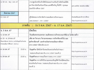 ปฏิทินการศึกษาระดับปริญญาตรี 2567
