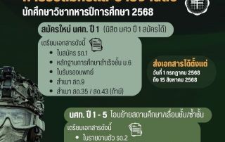 เปิดรับสมัครและรายงานตัว นศท.รด. ระหว่างวันที่ 1 กรกฎาคม ถึงวันที่ 15 สิงหาคม 2568