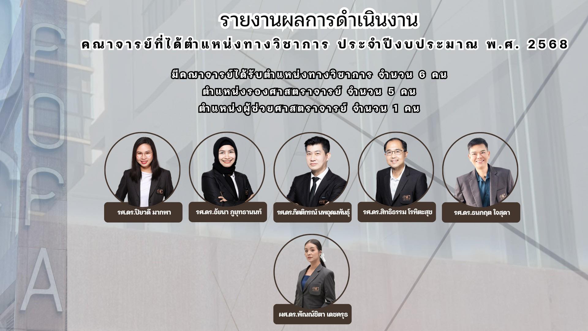 รายงานผลการดำเนินงานการเข้าสู่ตำแหน่งทางวิชาการ ของคณาจารย์คณะศิลปกรรมศาสตร์ ประจำปีงบประมาณ พ.ศ. 2568