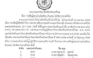 ประกาศ มศว เรื่อง รายชื่อผู้สอบผ่านข้อเขียน ตำแหน่ง นักจัดการงานทั่วไป โดยให้ผู้มีรายชื่อเข้ารับการสอบสัมภาษณ์ในวันที่ 16 ธ.ค.68 เวลา 9.00 น. ณ ห้องประชุม ศาสตราจารย์ ดร.วิรุณ ตั้งเจริญ ชั้น 4 อาคารคณะศิลปกรรมศาสตร์ มศว